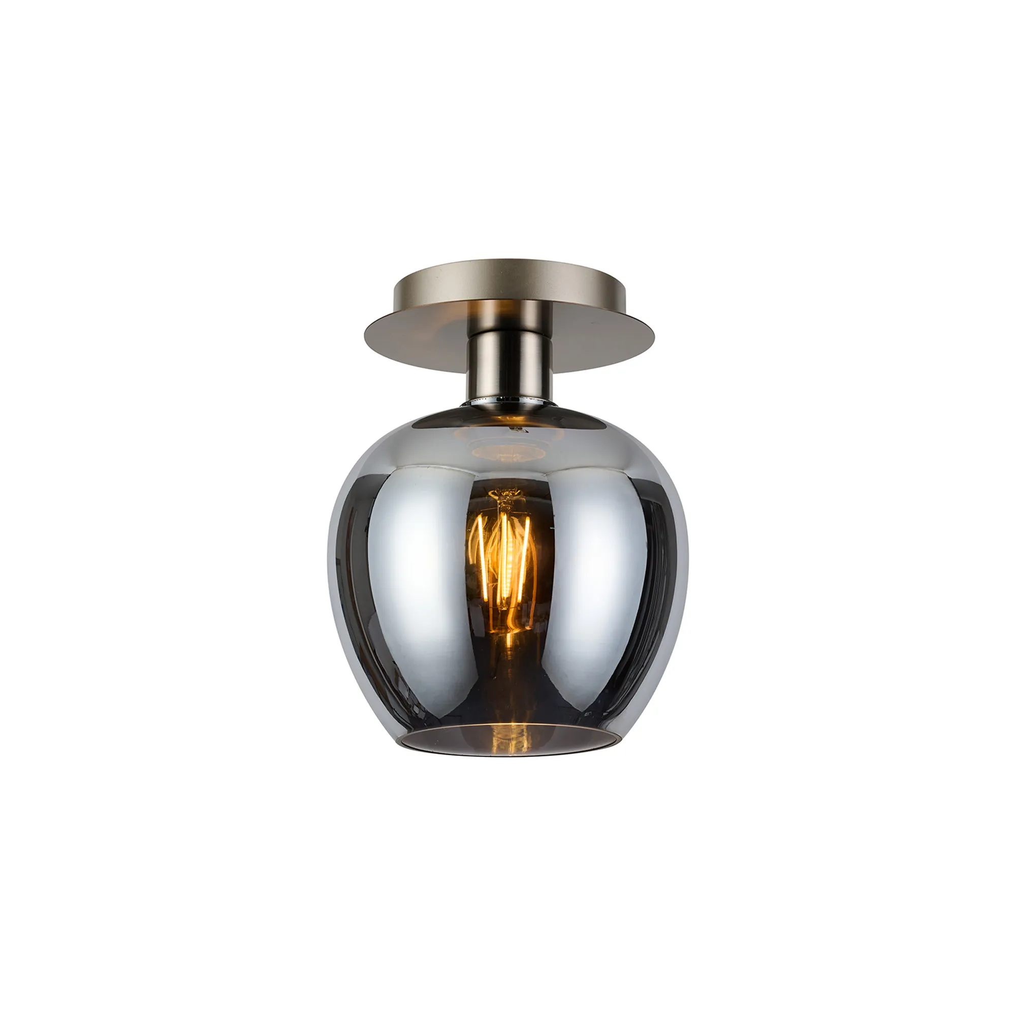 DK1420  Lori 15cm Round Ceiling Flush, 1 Light Flush Fitting E27, Satin Nickel/Chrome Wine Shades